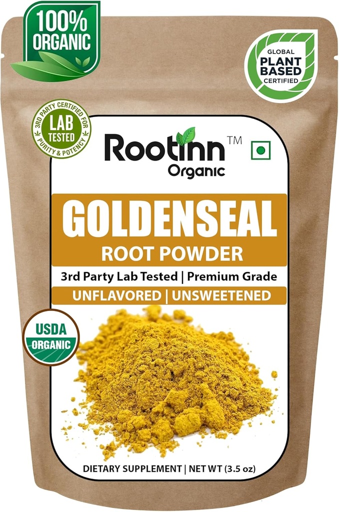 Goldenseal Powder - 3,5 oz, 100 σέρβις * Lab Tested/USDA Organic* Pure Natural Goldenseal Root Powder Συμπλήρωμα