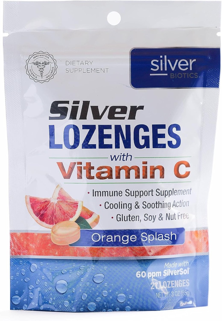 Silver Biotics Colloidal Silver Lozenges | 60 ppm SilverSol Ag4O4 Teknoloji | Immune Support + Throat Soothing | Orange Vitamin C | 21 Count Count Count Count
