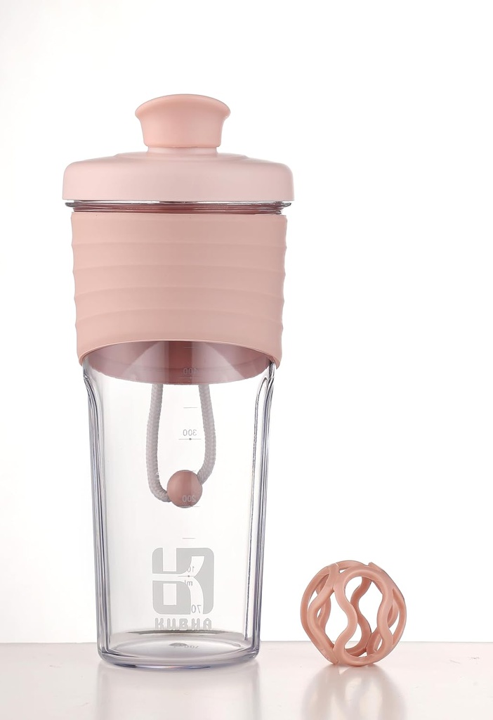 2nd Generation Shaker Bottle for Protein with Mixing Ball - Perfect for Workouts and Outdoor Use, 24-Ounces Whey Protein Shaker with Clear Measurement (Pink)