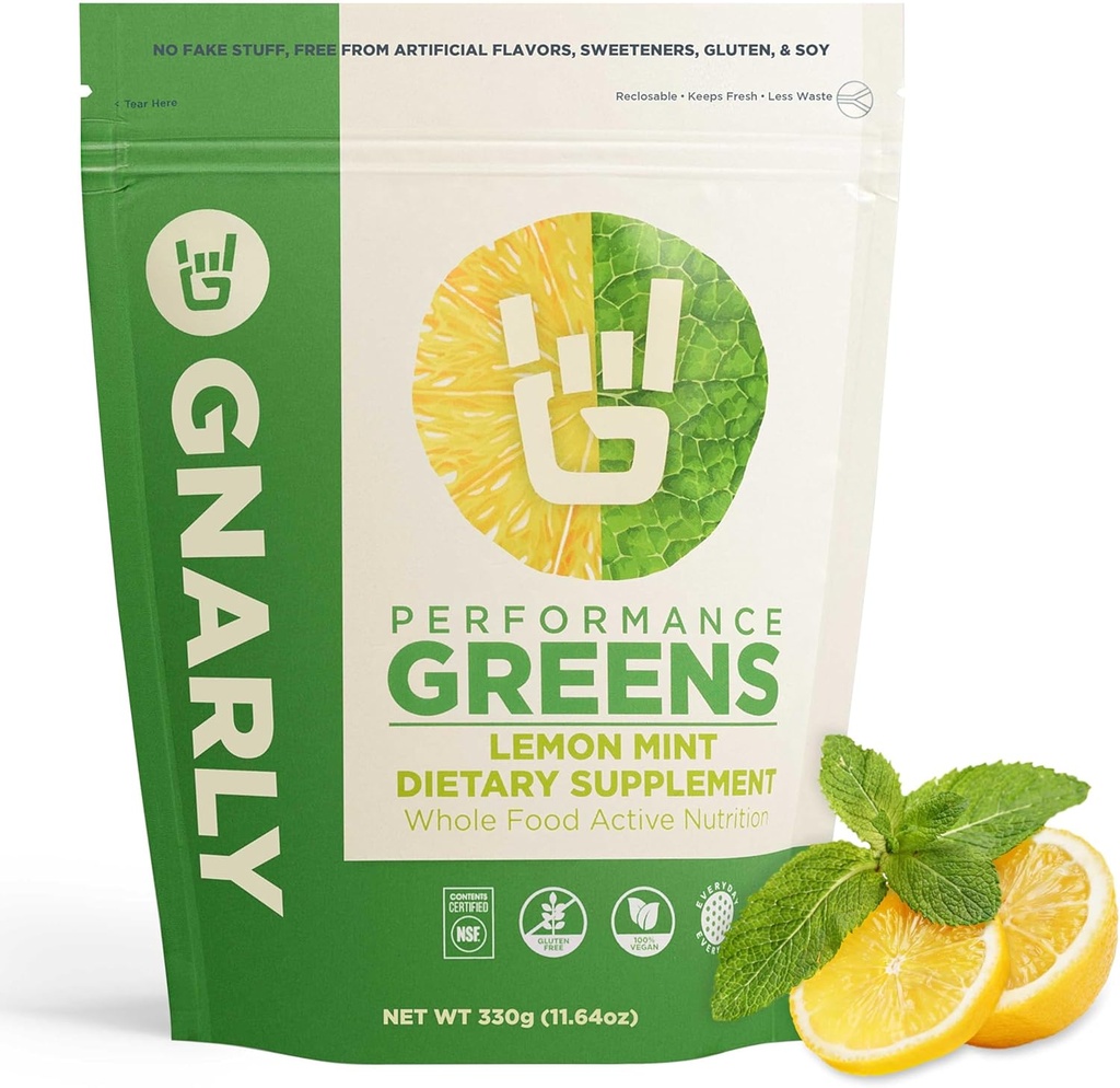Gnarly Beslenme Yeşilleri Superfood Toz - Lemon Mint Performansı Süper Yeşiller Toz - NSF Contents Sertifikalı - Organik, Probiyotikler & Essential Micronutrients - Lemon Mint, 11.64 ozz