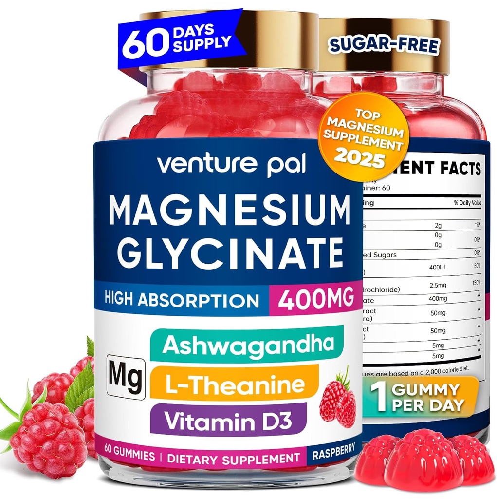 60 Day Supply Magnezyum Glycinate 400 mg Gummies with Ashwagandha, L-Theanine, CoQ10, Vitamin D3 & B6, Sugar Free Magnezyum Gummies for Yetişkinler & Kids, Stress Relief, Sleep & Calm, Vegan, Gluten Free