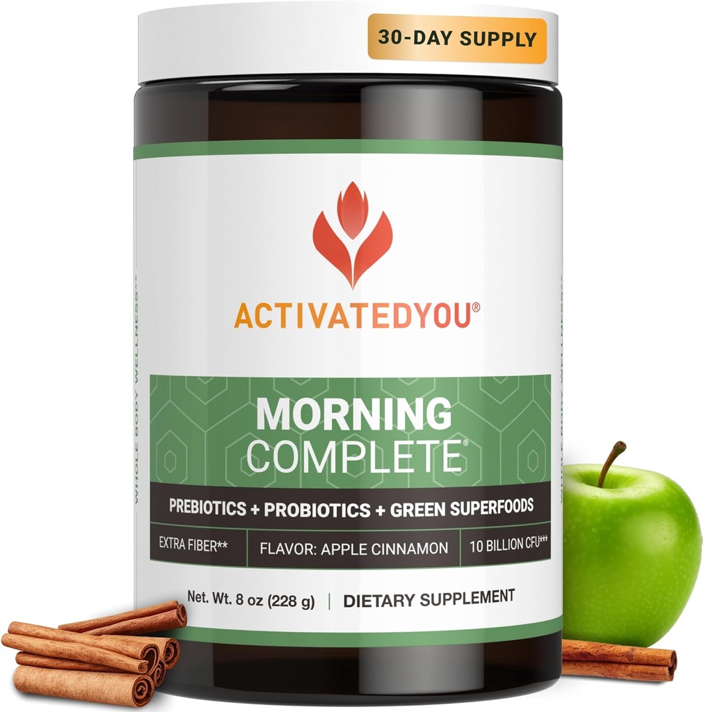 ACTIVATEDYOU Πρωϊνό Ολοκληρωμένο Καθημερινά Wellness Πράσινοι Superfood Drink Mix για την υγεία των ορνίθων w/Prebiotics, Probiotics, Antioxidants, Green Superfoods, 10 δισεκατομμύρια CFUs, 30 εξυπηρετούν (Apple Cinnamon)