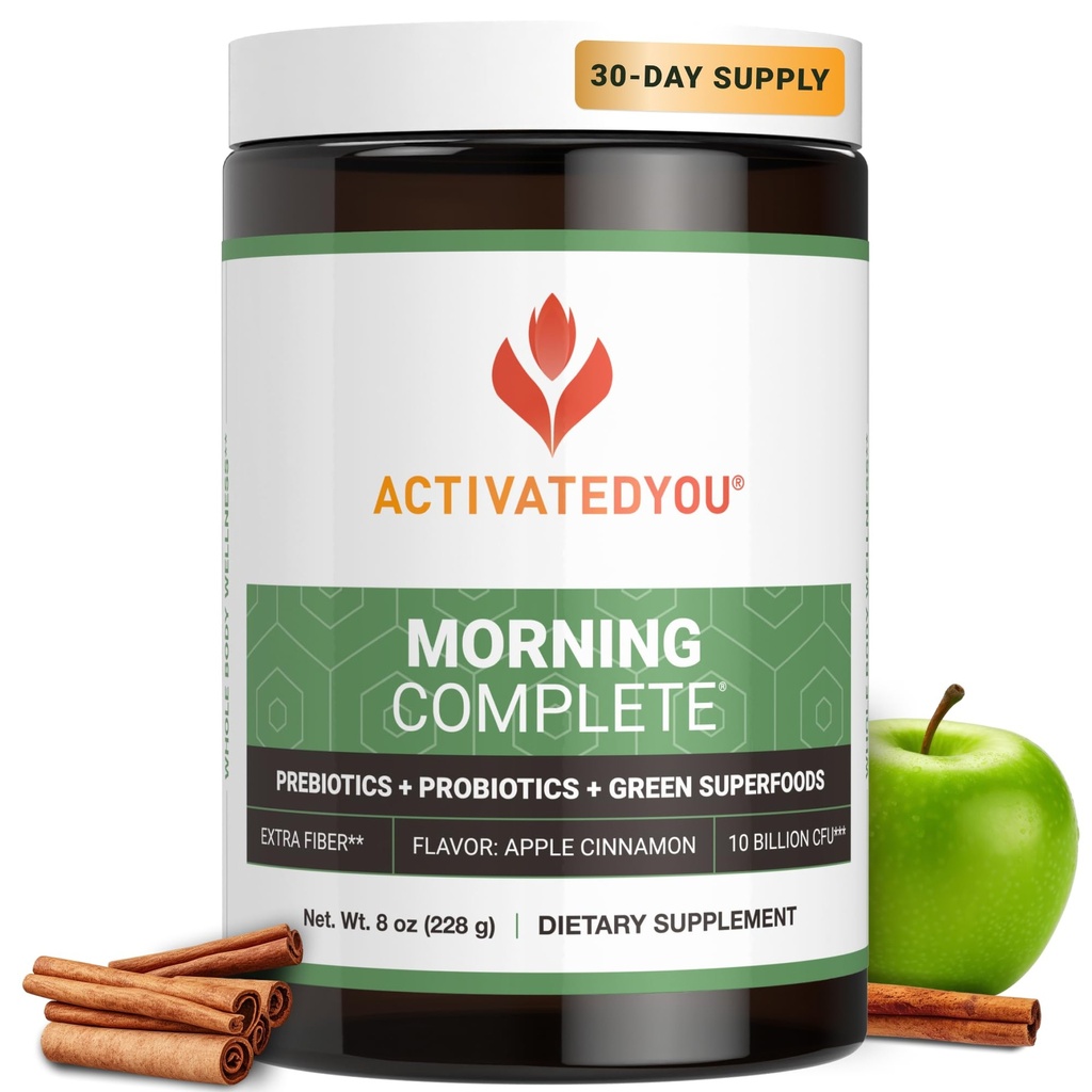 ACTIVATEDYOU Πρωϊνό Ολοκληρωμένο Καθημερινά Wellness Πράσινοι Superfood Drink Mix για την υγεία των ορνίθων w/Prebiotics, Probiotics, Antioxidants, Green Superfoods, 10 δισεκατομμύρια CFUs, 30 εξυπηρετούν (Apple Cinnamon)