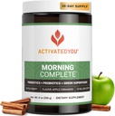 ACTIVATEDYOU Morning Complete Daily Wellness Greens Superfood Drink Mix for Gut Health w/Prebiotics, Probiotics, Antioxidants, Green Superfoods, 10 Billion CFUs, 30 Servings (Apple Cinnamon)