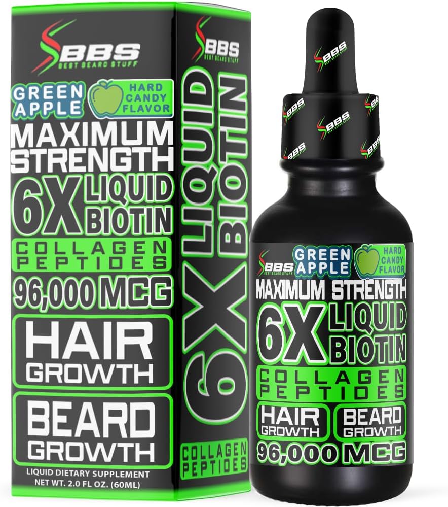 Liquid Biotin Collagen Peptides for Beard Growth and Thickening - Ανδρικό μούσι και συμπλήρωμα ανάπτυξης μαλλιών - Biotin Liquid Drops 96.000mcg 6X Περισσότερα Απορρόφηση
