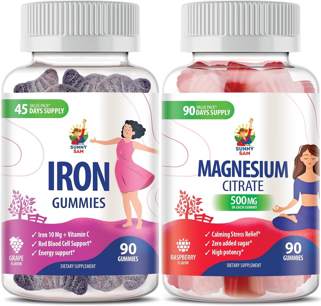Magnezyum Gummies 500 mg & Iron Gummies for Yetişkinler - Vitamin C vitamini ile Demir Vitaminleri