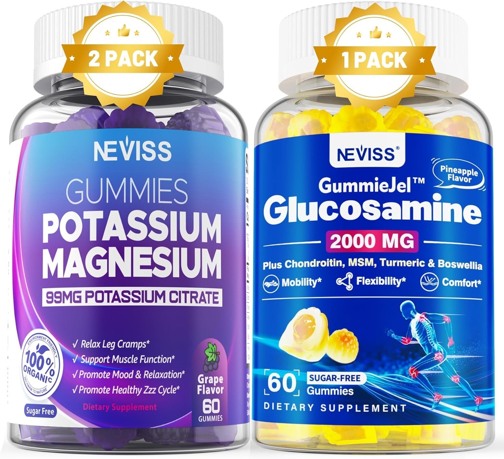2Pack Potassium Magnesium Gummies + 1Pack Glucosamine Filled Gummies