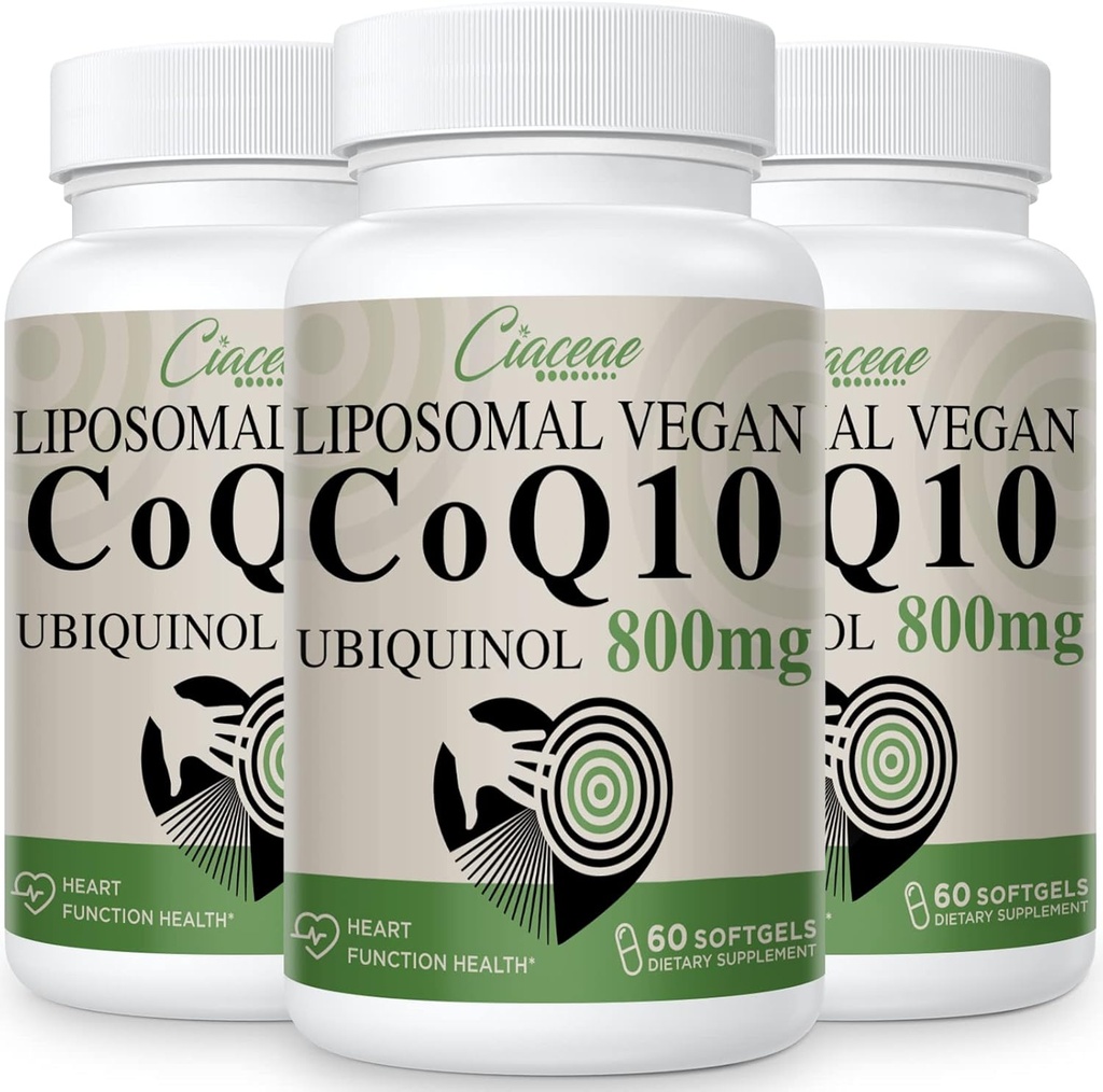 Liposomal CoQ10 800mg Ubiquinol Softgel, Max Absorption Ubiquinol Coenzyme Q10, Ubiquinol CoQ10 Supplement for Antioxidant, Heart Function & Energy Production, Pure CoQ10 800mg, 180 Vegan Softgels