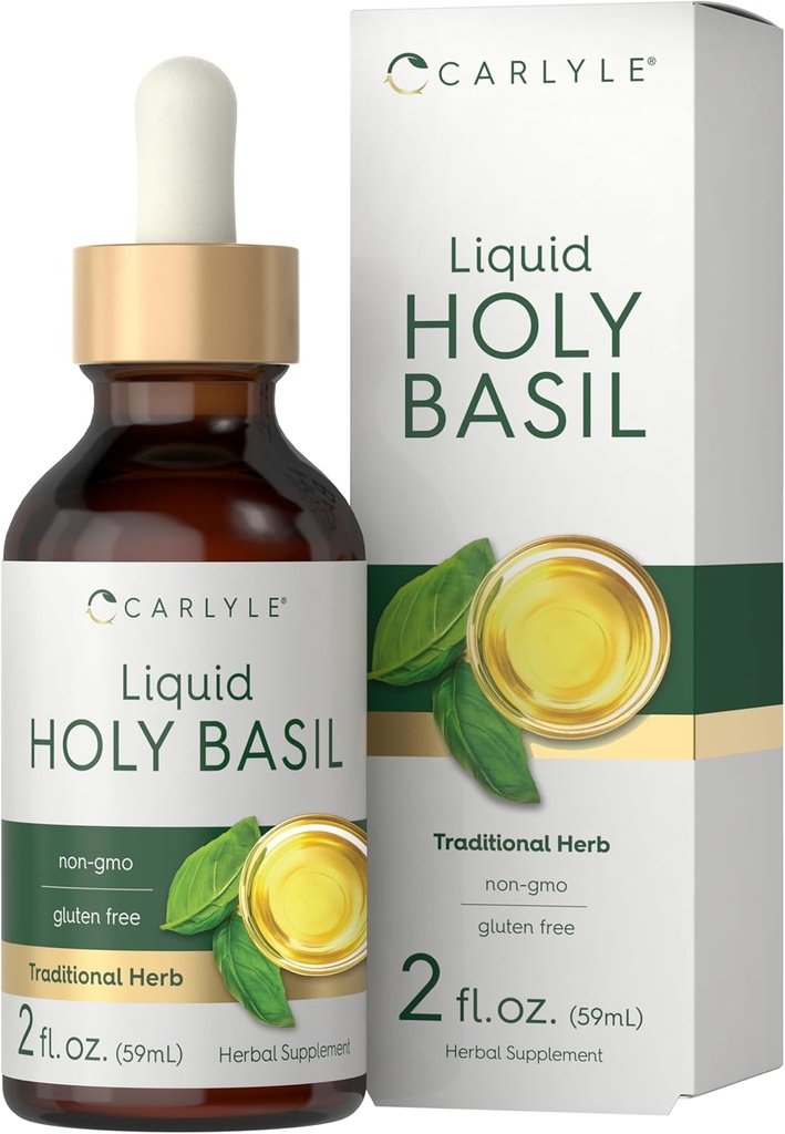 Carlyle Holy Basil Tincture | 2 Fl Oz | Sıvı Türlü Tamam | Tulsi Leaf | Vegetarian Drops | Non-GMO, Gluten Free