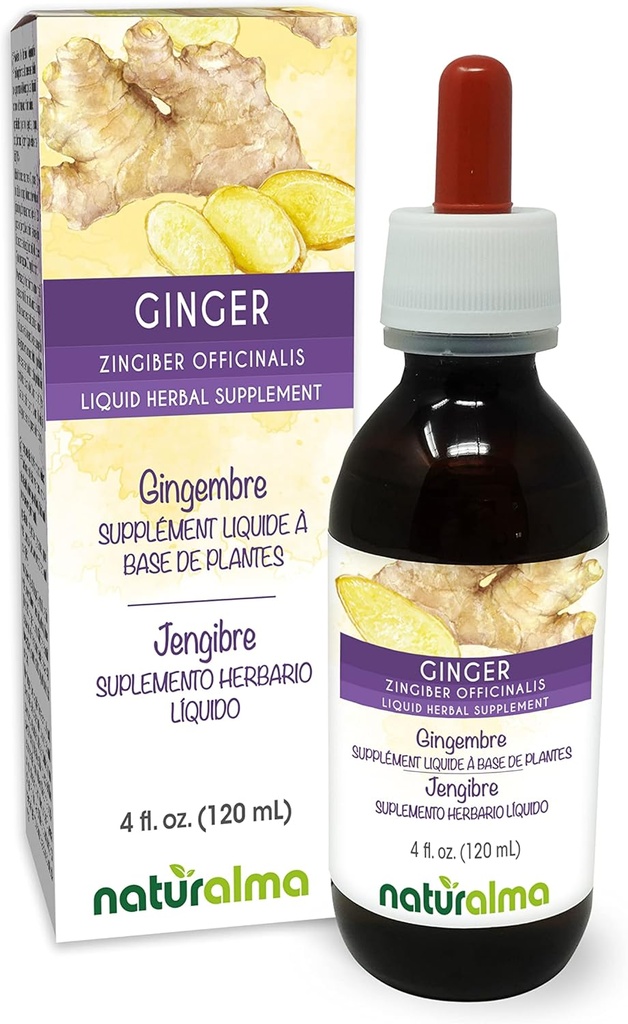 Naturalma Ginger (Zingiber outicinalis) Rhizome Alkol Özgür Tincture - 4 fl oz Sıvı Ekstraksiyon - Herbal Supplement - Vegan