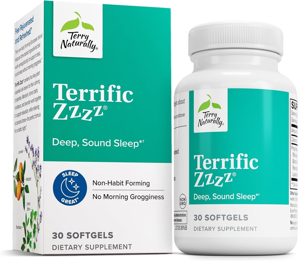 Terry Natural Terrific Zzzz - Yetişkinler için Uyku Tamamı - Mandarin, Lemon Balm & Lavender - Non-GMO Relaxation & Sleep Relief - 30 Softgels