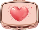 Dynippy Pill Case Pill Box with Mirror Retro Pocket 2 Karşılaştırmalı Tıp Davası Pill Organizer for Pocket Purse and Travel (Rose Gold- Red Heart Desen)