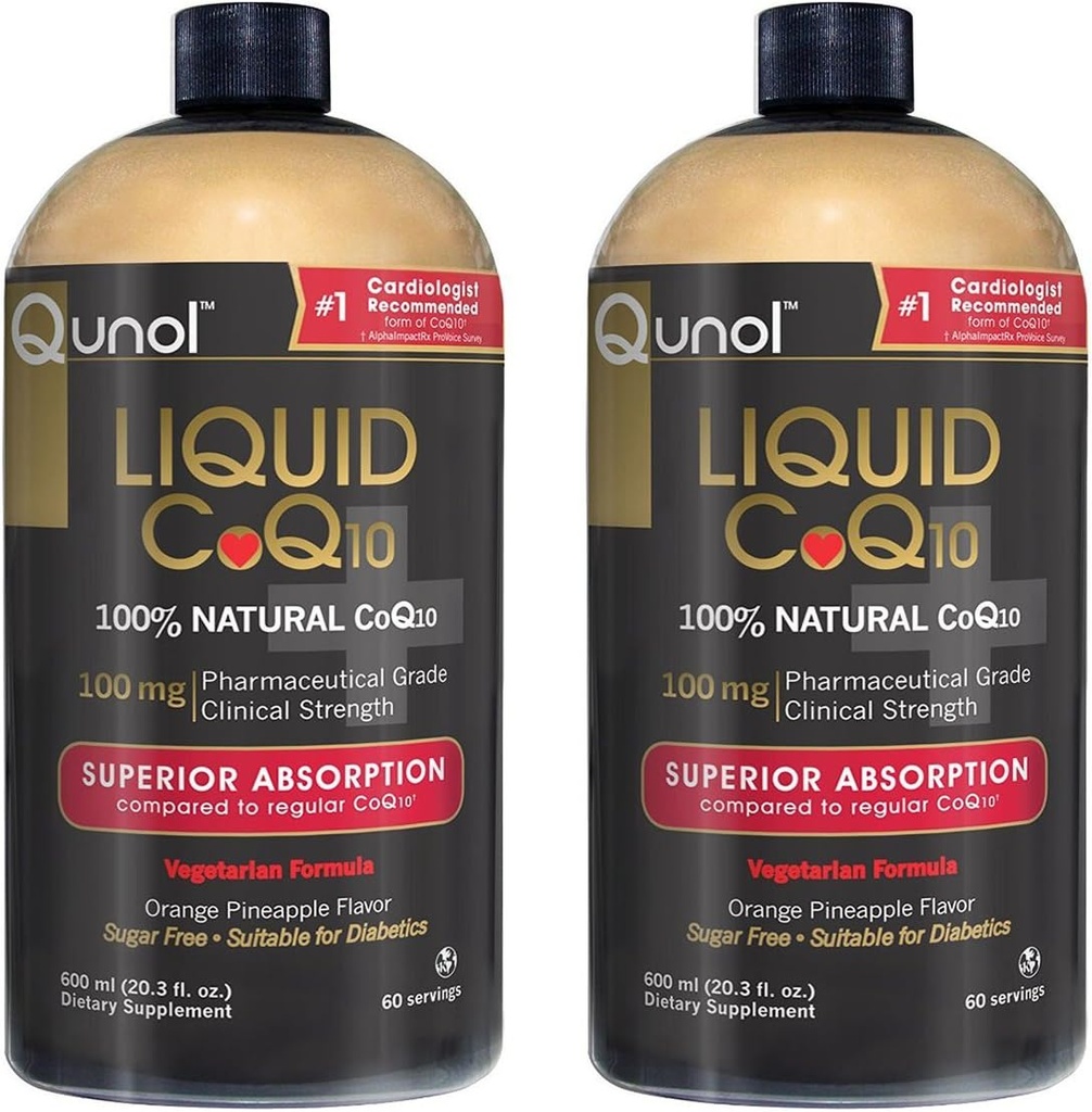 Qunol Liquid CoQ10 100mg, Superior Απορρόφηση Φυσικό συμπλήρωμα Form of Coenzyme Q10, Antioxidant for Heart Health, Orange Pineapple Flavored, 60 Servings, 20,3 oz Bottle, Συσκευασία των 2