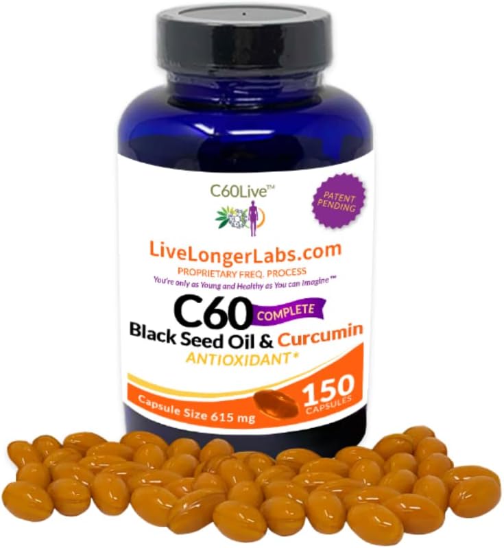 C60 Tamam - Karbon 60 (Tamerene) Black Seed Oil & Curcumin - Antioksi Supplement - Longevity & Cognitive Function - All Natural - 150 Gel Capsules