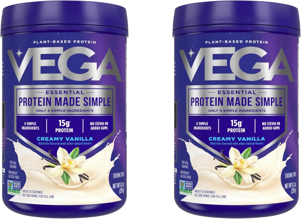 Vega proteini Basit Protein Tozu, Vanilla - Stevia Free, Vegan, Plant bazlı, sağlıklı, Gluten Free, Pea proteini for Women and Men, 9.2 oz (Pazarlama May Vary) (Pazarlama 2)