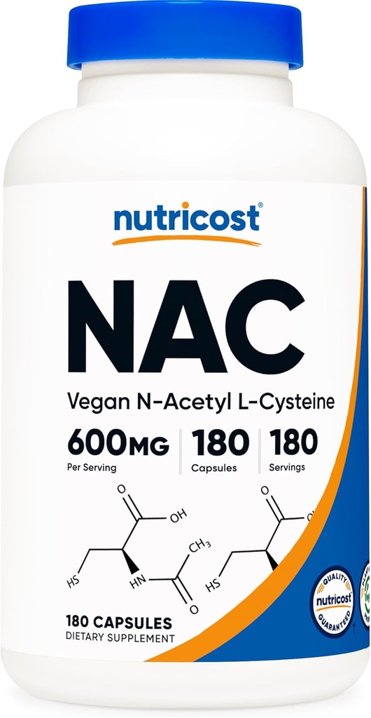 Nutricost N-Acetyl L-Cysteine (NAC) 600 mg, 180 Capsules - Non-GMO, Gluten Free