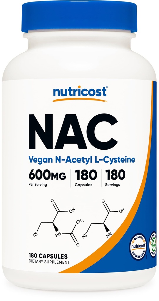 Nutricost N-Acetyl L-Cysteine (NAC) 600 mg, 180 Capsules - Non-GMO, Gluten Free