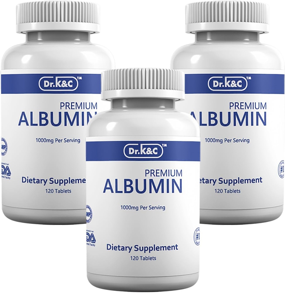 Dr.K&C Premium Albümin Protein Tamamı – Ekstra Güçlü 1000 mg 360 Tablet Sağlıklı Kidney Liver General Wellness Energy Support Life Balance 3pkk