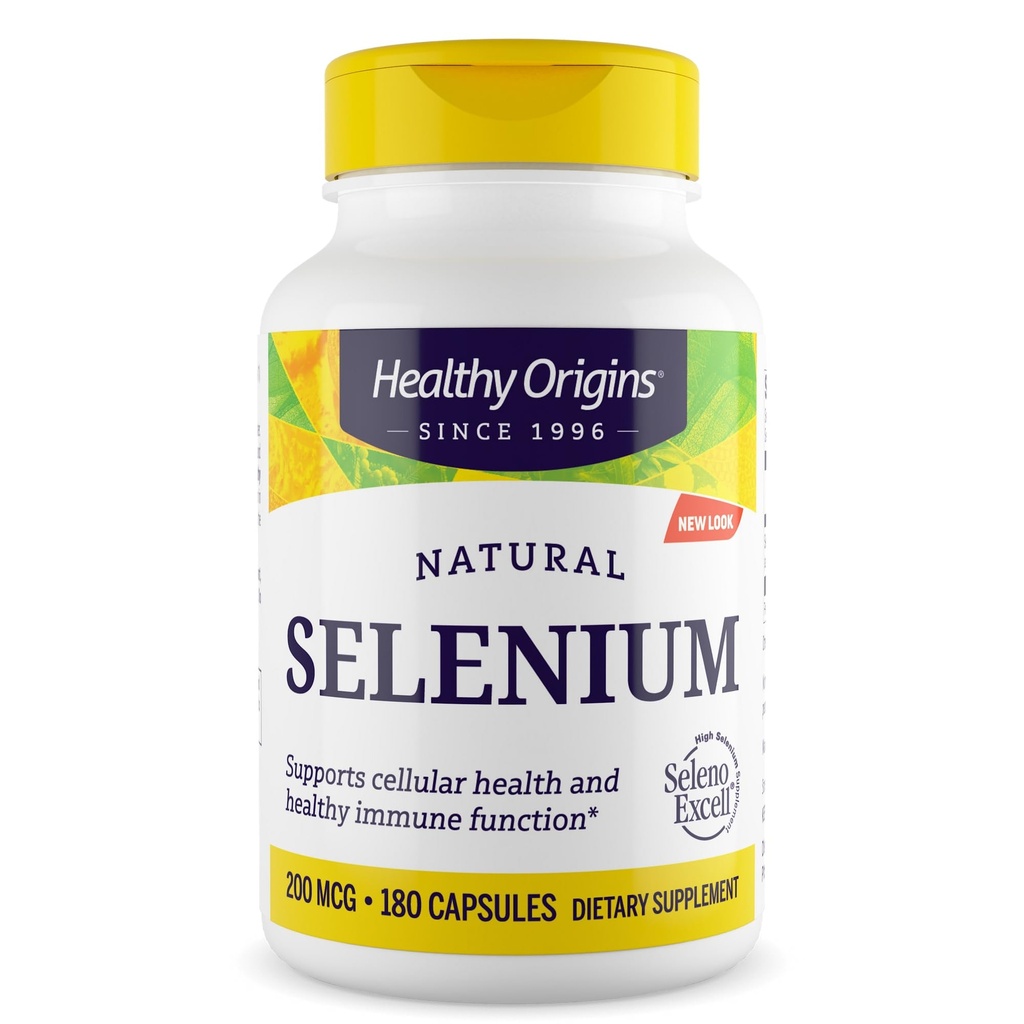 Sağlıklı Origins Selenium 200 mcg (Seleno Excell, Fermented, Non-GMO, Gluten Free, Bladder Support, Immune Function, Cellular Support), 180 Capsules