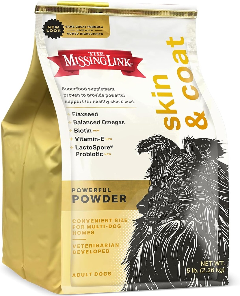 The Missing Link Skin & Coat + Probiotics Supplement 5lb Bag - Ισχυρό Superfood Powder για σκύλους υποστηρίζει υγιή δέρμα & Glossy Coat, προωθεί την ανάπτυξη των μαλλιών