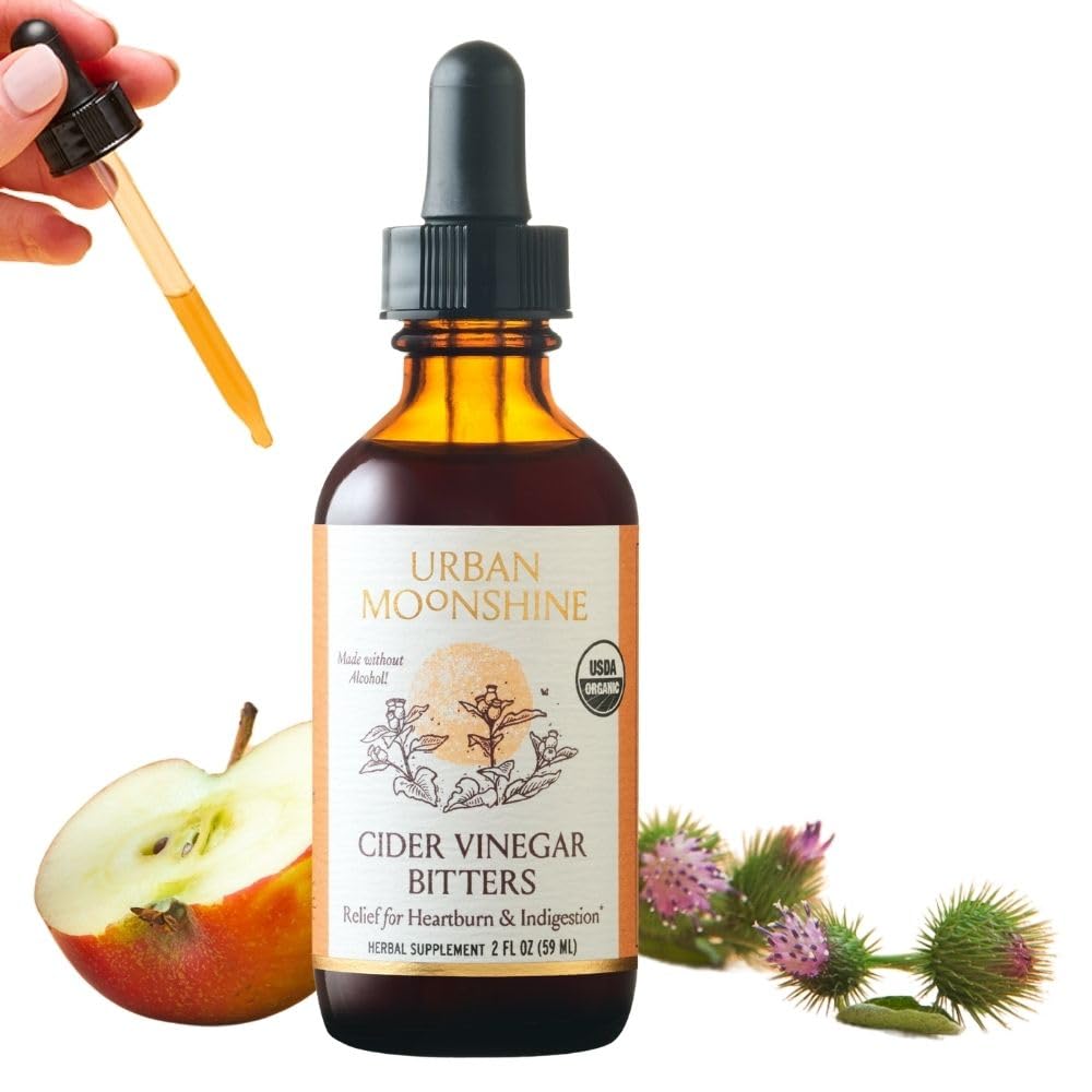 Urban Moonshine Cider Bitters - Certified Organic - Reliefs Heartburn & Indigetion*- Digestive Juice Production* - Gentle Detox* - Digestive Bitters - Gluten Free Herbal Supplement - 2 Fl Oz