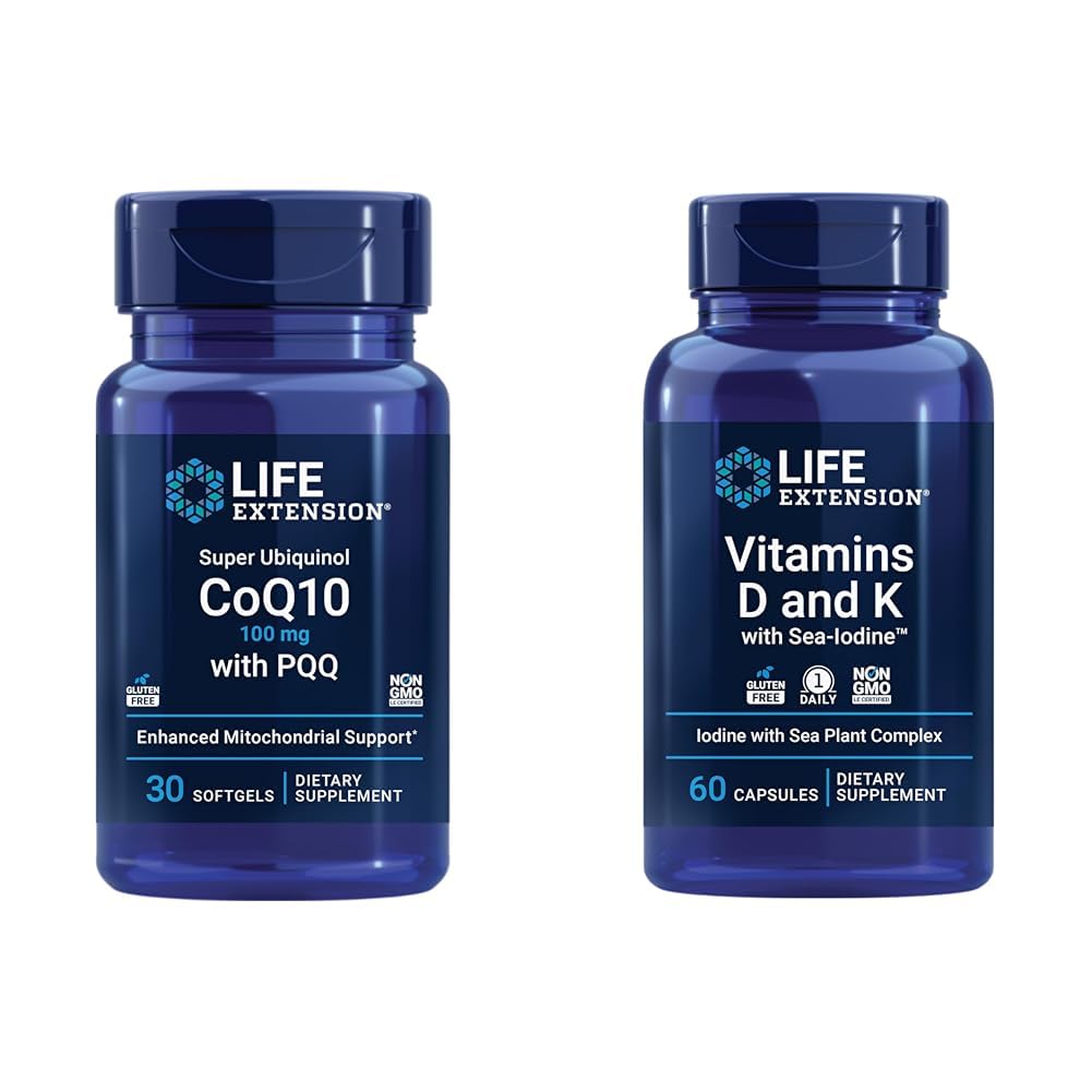 Επέκταση ζωής Super Ubiquinol CoQ10 με PQQ, CoQ10, PQQ & Βιταμίνες D και K με Sea-Iodine, βιταμίνη D3, βιταμίνη K1 και K2