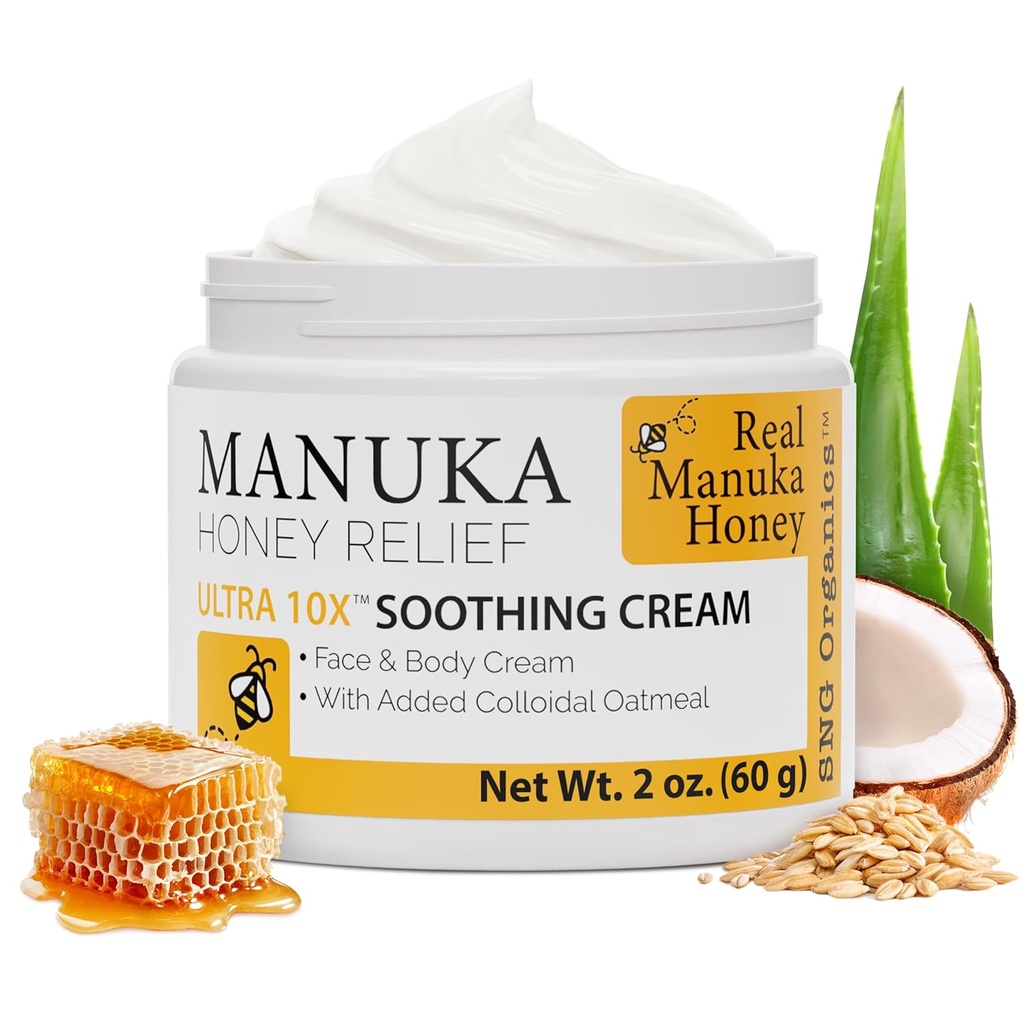 Super Natural Goods Manuka Honey Cream (2oz) – Tüm Cilt Tipleri Çocuklar ve Yetişkinler için Uygundur | Gerçek Manuka Honey Aloe Vera Juice ve Cocoa Butter