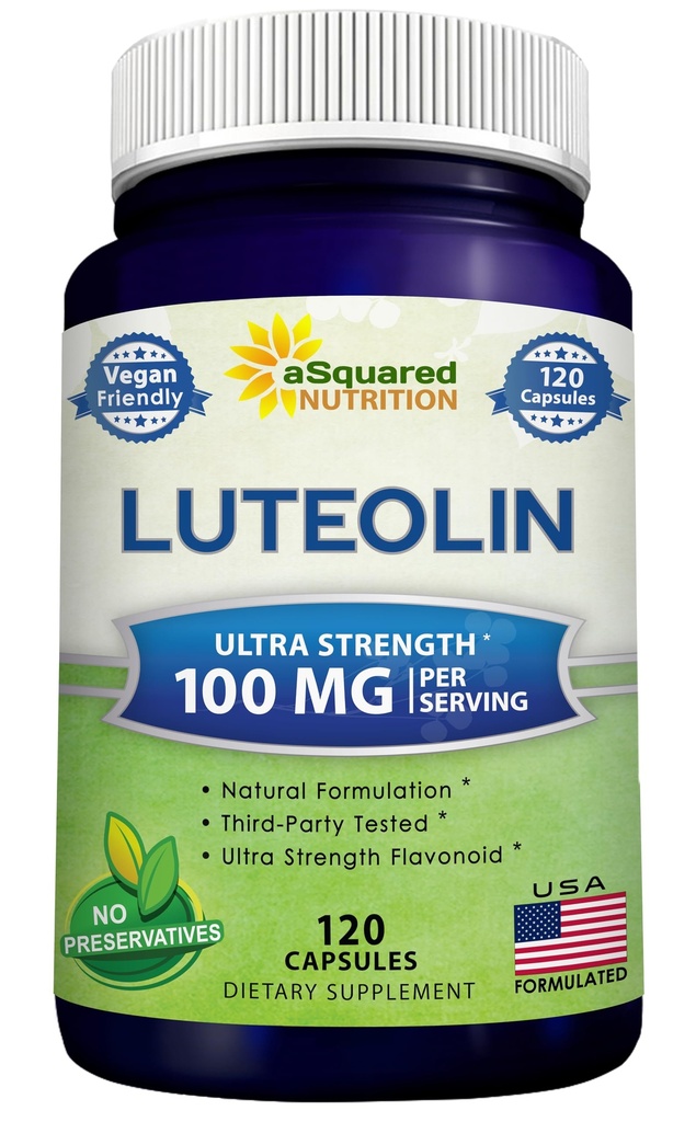 Luteolin 100 mg - 120 Capsules - Luteolin Supplement & Toz Kompleks Pills Yaygın olarak Quercetin ile Çekilir - Beyin ve Hafıza Sağlığı