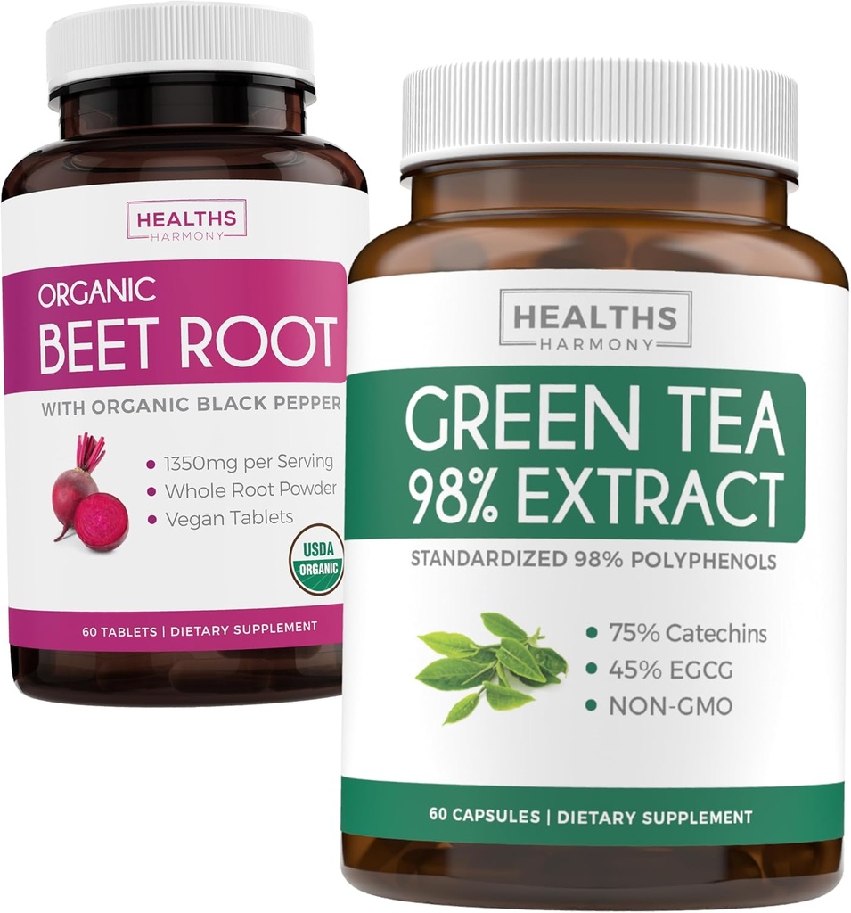 Beet Root & Green Tea Extract (1-Month Supply) Detox Power Duo - Abors 1250 mg (60 Tablet) ve Yeşil Çay, EGCG 1000 mg ile% 98 oranında hizmet vermektedir (60 kapak)