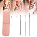 Kulak daha temiz, 2024 Yeni Satinless Steel 360° Spiral Earwax Clean Tool Set with PU Deri Case, Ear Temizlik Kit, Ev Creative Portable Ear Temizlik Kit for Men and Women (E Typecept)