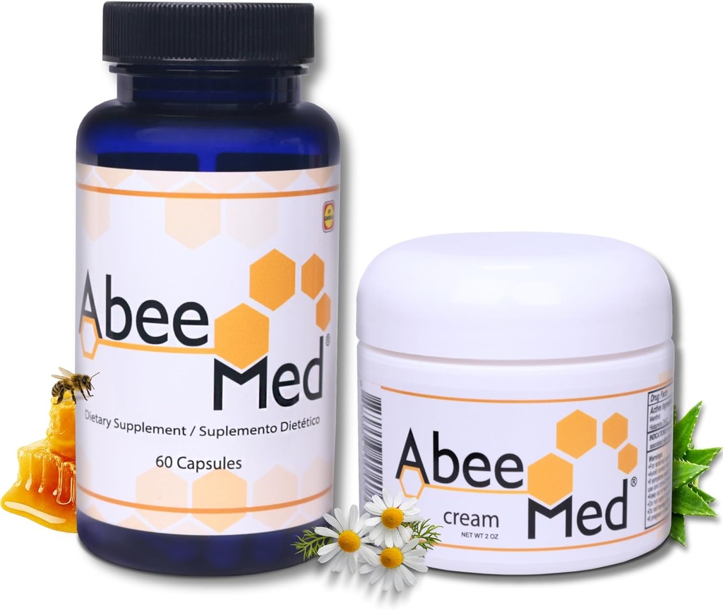AbeeMed Φυσικό συμπλήρωμα 60 κάψουλες + Κρέμα 2 oz Value Pack - Bee Venom Apitoxin - Υποστήριξη πόνου - Κινητικότητα