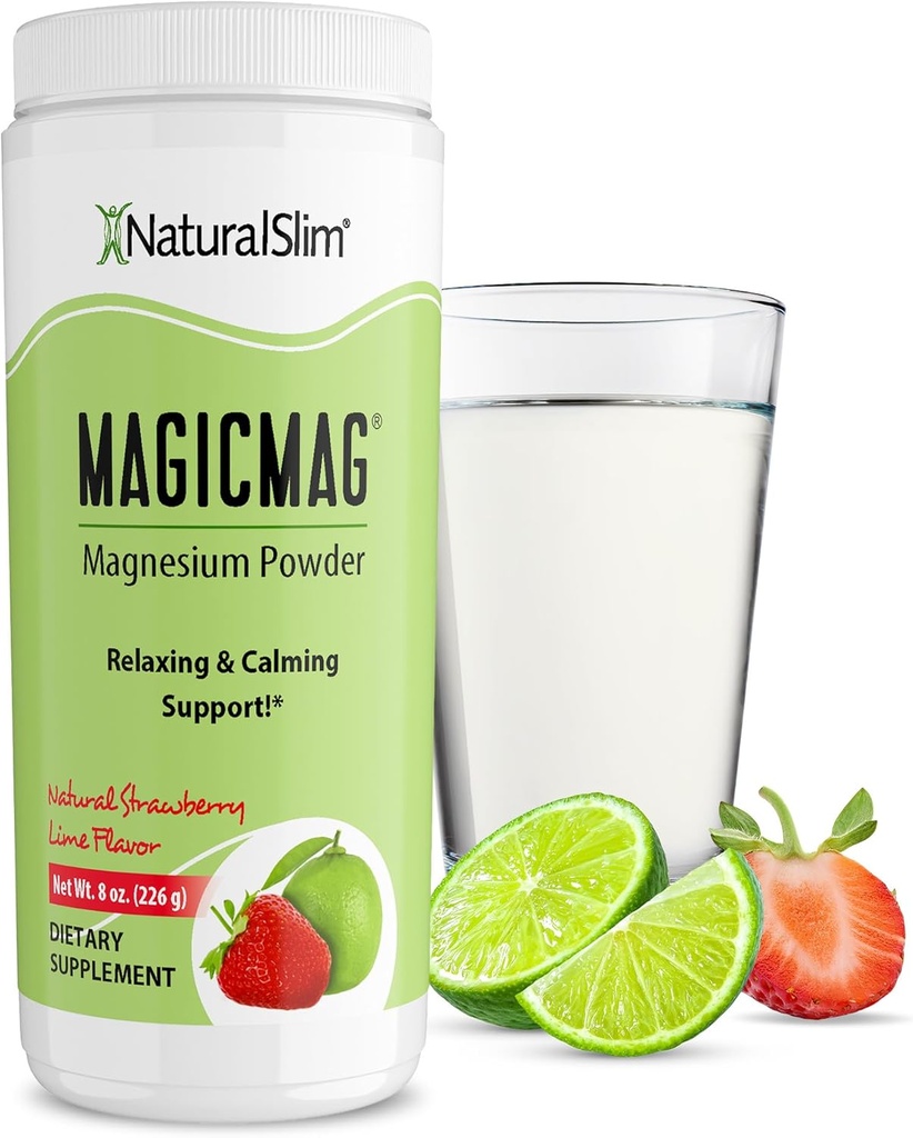 NaturalSlim Magicmag Magnezyum Pure Citrate Toz – Stres, Constipation, Muscle, Heart Health ve Sleep Support | Natural Strawberry & Lime Flavored Magnezyum Supplement - 8oz İç Mix (Solo)