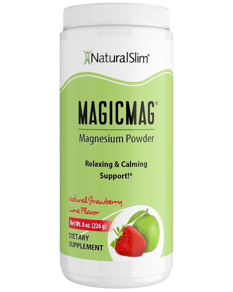 NaturalSlim Magicmag Magnezyum Pure Citrate Toz – Stres, Constipation, Muscle, Heart Health ve Sleep Support | Natural Strawberry & Lime Flavored Magnezyum Supplement - 8oz İç Mix (Solo)