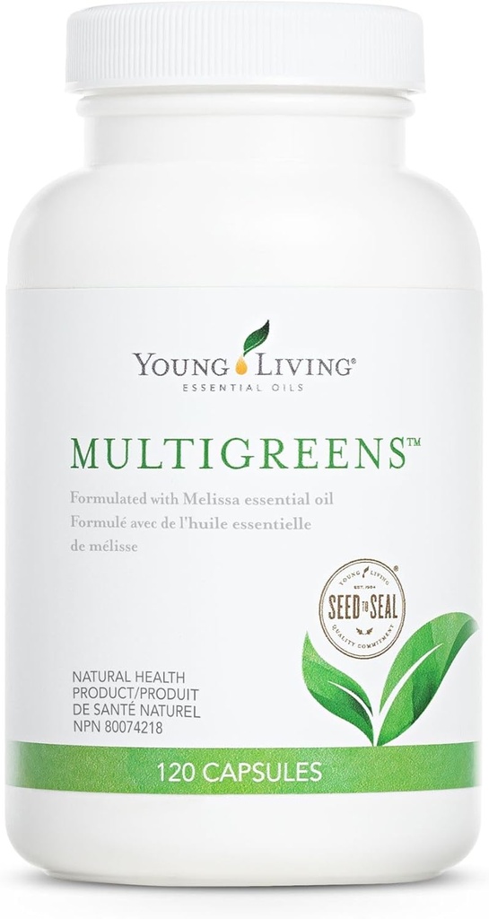 Young Living MultiGreens Capsules - 120 ct Essential Oils - Boost Vitality & Support Glandular, Nervous, Circulatory Systems – Herbal Supplement with Revitalating Oils