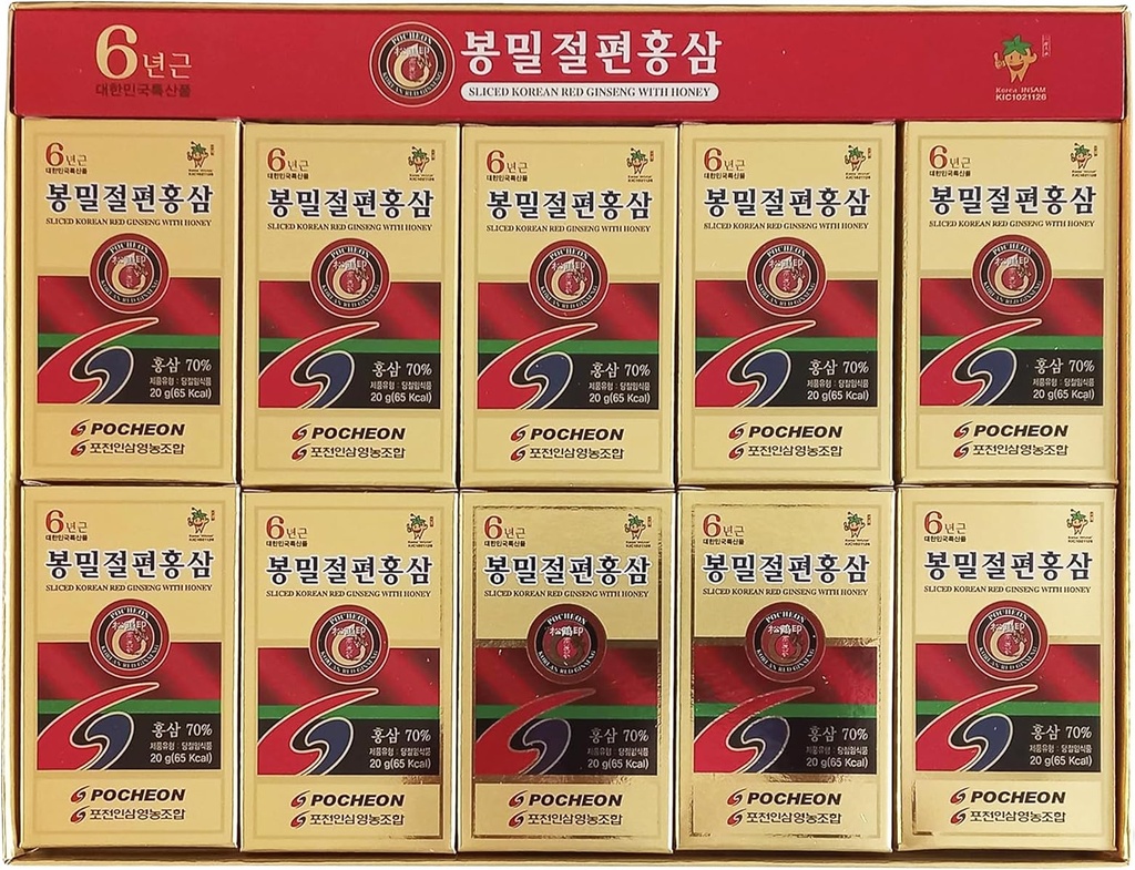 Pocheon 200g (10ea X 20g) 6 χρόνια τεμαχισμένα κορεατικά Panax Red Ginseng Roots με μέλι, Σαπωνίνη, φυσική ανοσοποιητική υποστήριξη