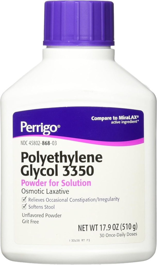 Perrigo Πολυαιθυλενογλυκόλη 3350 17.9 Oz (510gm) Κόνις (Σύγκριση Μιράλαξ)