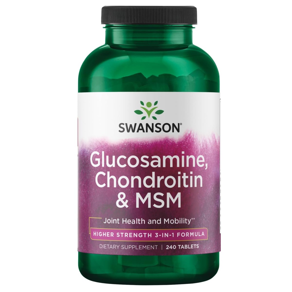 Swanson Glucosamine Chondroitin MSM (metilsulfonylmethane) 3-in-1 Formula Ortak Hareketlilik Flexability Comfort Cartilage Connective Tound Health Support Diyetary Supplement 240 Tablet (Tabs)