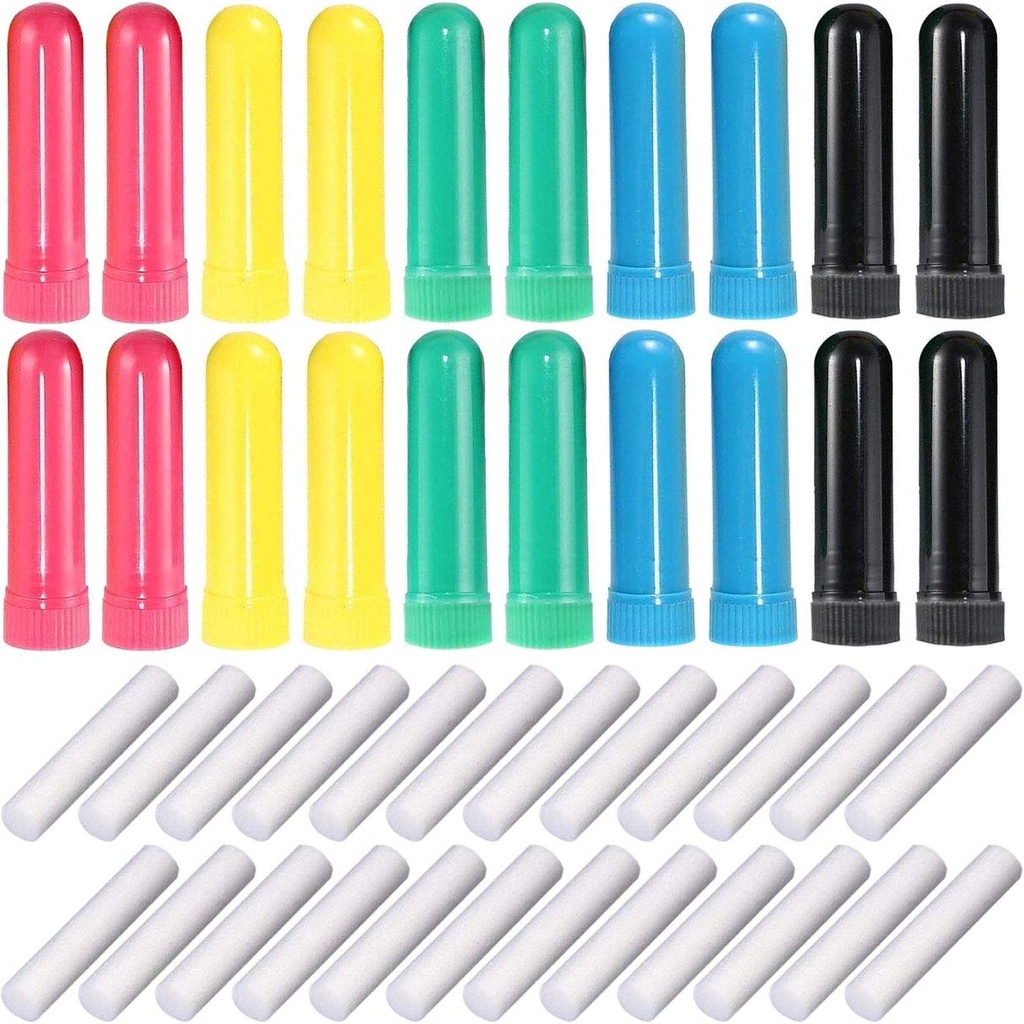 24 Pcs Εισπνοή αιθέριου ελαίου Αρωματοθεραπείας, Refillable Ρινική Εισπνοή Κενά με μη αισθησιακές Γουίκς, Ποικιλία Χρώματα