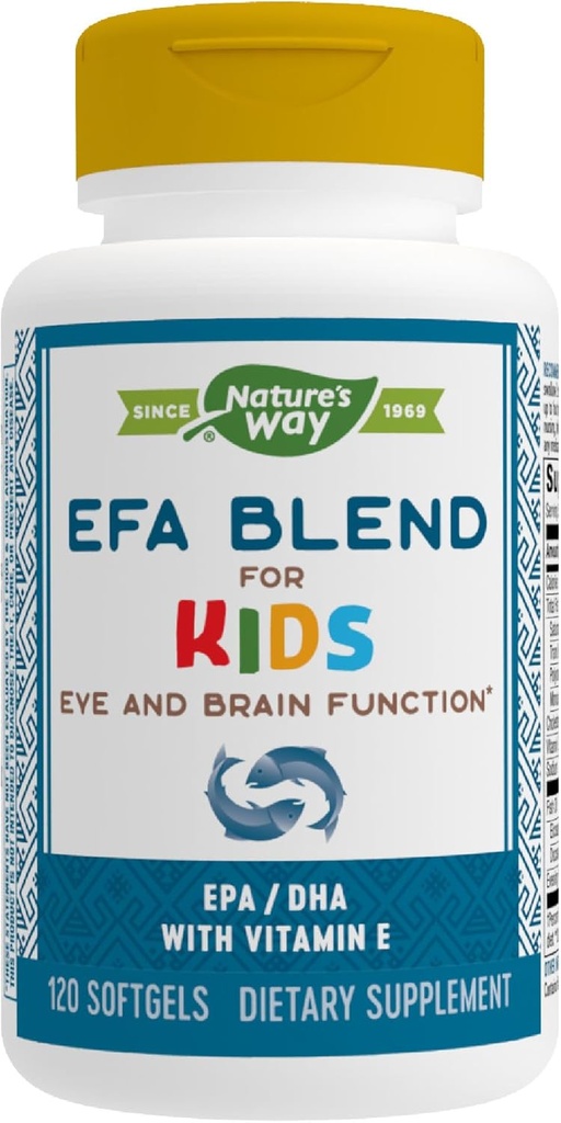 Ο τρόπος της φύσης EFA Blend για τα παιδιά με βιταμίνη Ε, υποστηρίζει την λειτουργία ματιών και εγκεφάλου *, 120 Softgels