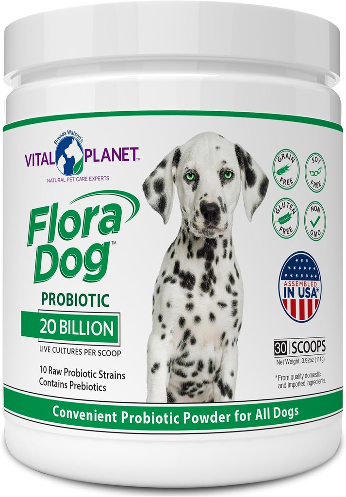 Vital Planet - Flora Dog Probiyotik Toz Supplement with 20 Milyar Cultures and 10 Strains, High Potency Immune and Digestive Support Probiyotiks for Dogs, 3.92 oz, 111 Grams, 30 Hizmet