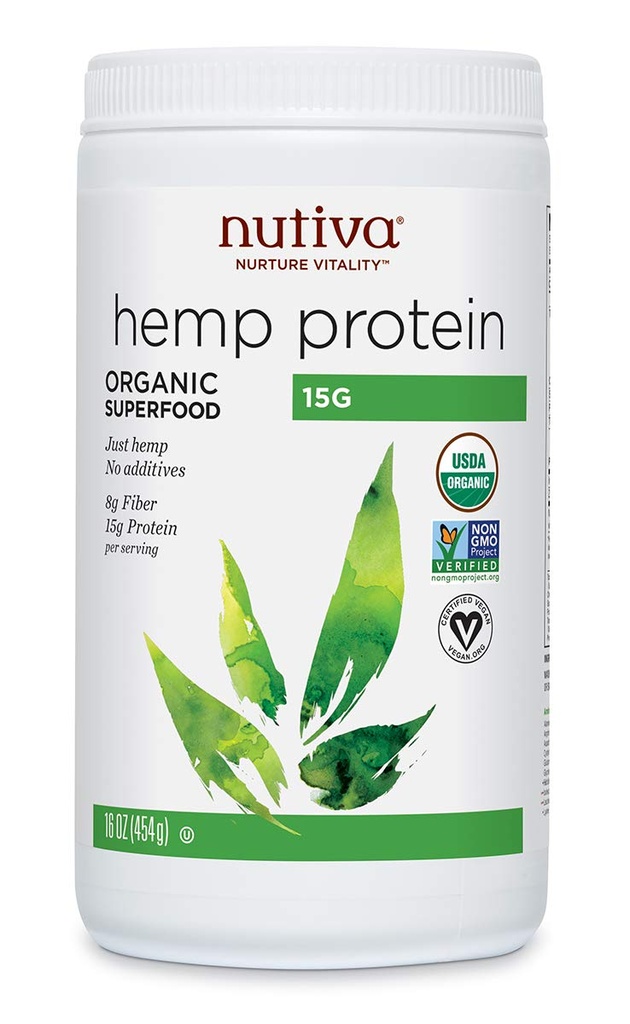 Nutiva Organic, Cold-Processed Hemp protein from non-GMO, Sustainally Farmed Canadian Hempseed, 15 G, 16 Ounces