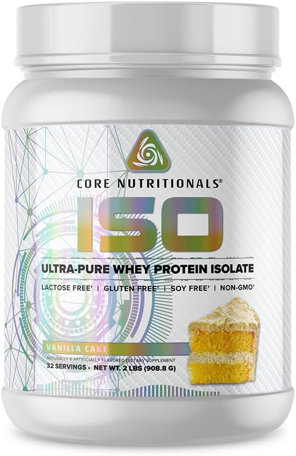 Core Nutritionals Iso Whey Protein Isolate | Lactose, Gluten, & Soy Free | 100% Micro Filtreed, Cold Pressed | 25g Protein | 2 Pound (Vanilla Kek)