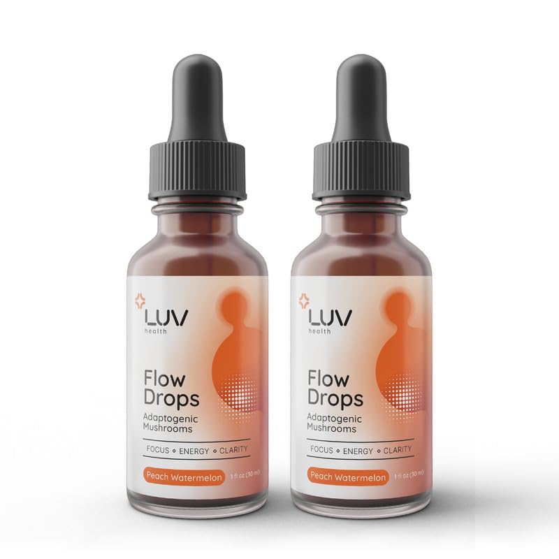 LUV sağlık akışı Drops® - Odak için Enerji Supplement, Ruh Clarity & Immune Support - Lion's Mane, Cordyceps, Reishi, Chaga & Turkey Tail - Vegan, ABD'de 60 Hizmette Yapıldı