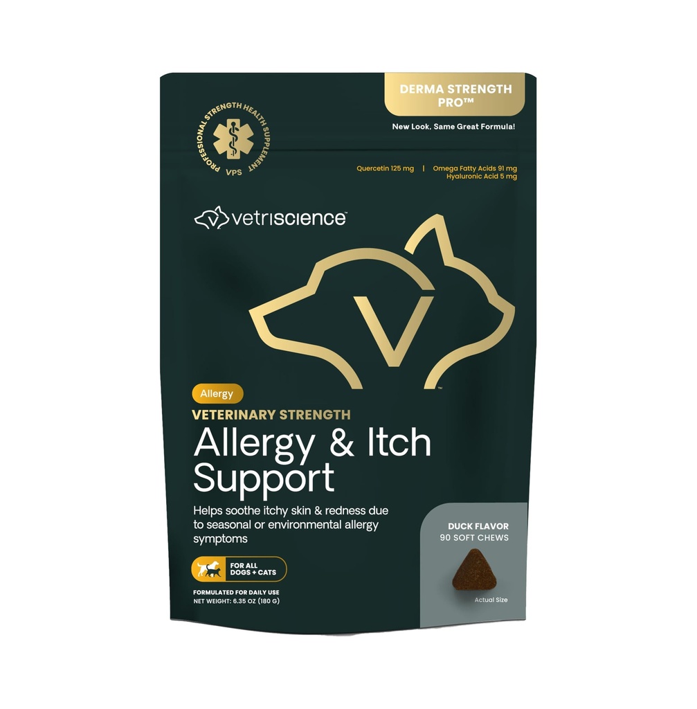 Vetri Bilimi Veterineri Güçlü Alerji & Itch Destek Chews - Mevsimsel Alerjiler Evcil hayvanlar için Tamam - Pet Hassas Cilt Desteği - Cats & Köpekler - Duck Flavor - 60 Chews