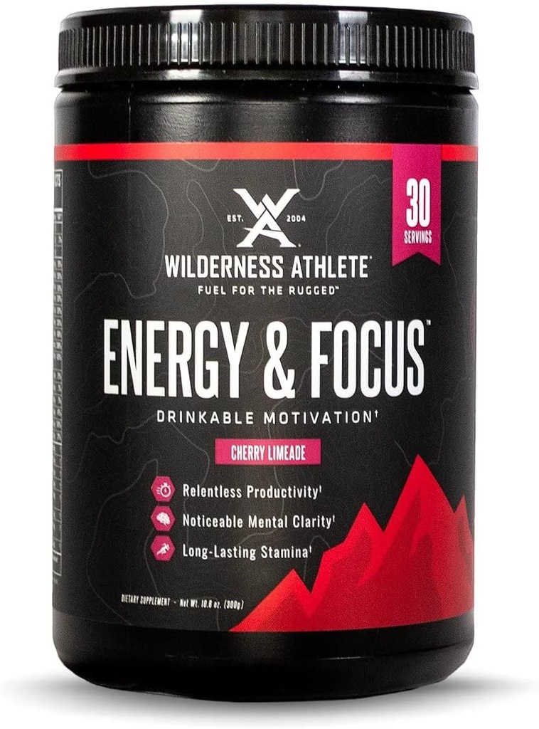 Wilderness Athlete - Energy & Focus | Energy Pre Workout for Women & Men - Energy Toz İçecek Mix with Natural Caffeine - Low-Carb, Zero Sugar Workout Toz - 30 Hizmet Tub (Cherry Limeade)