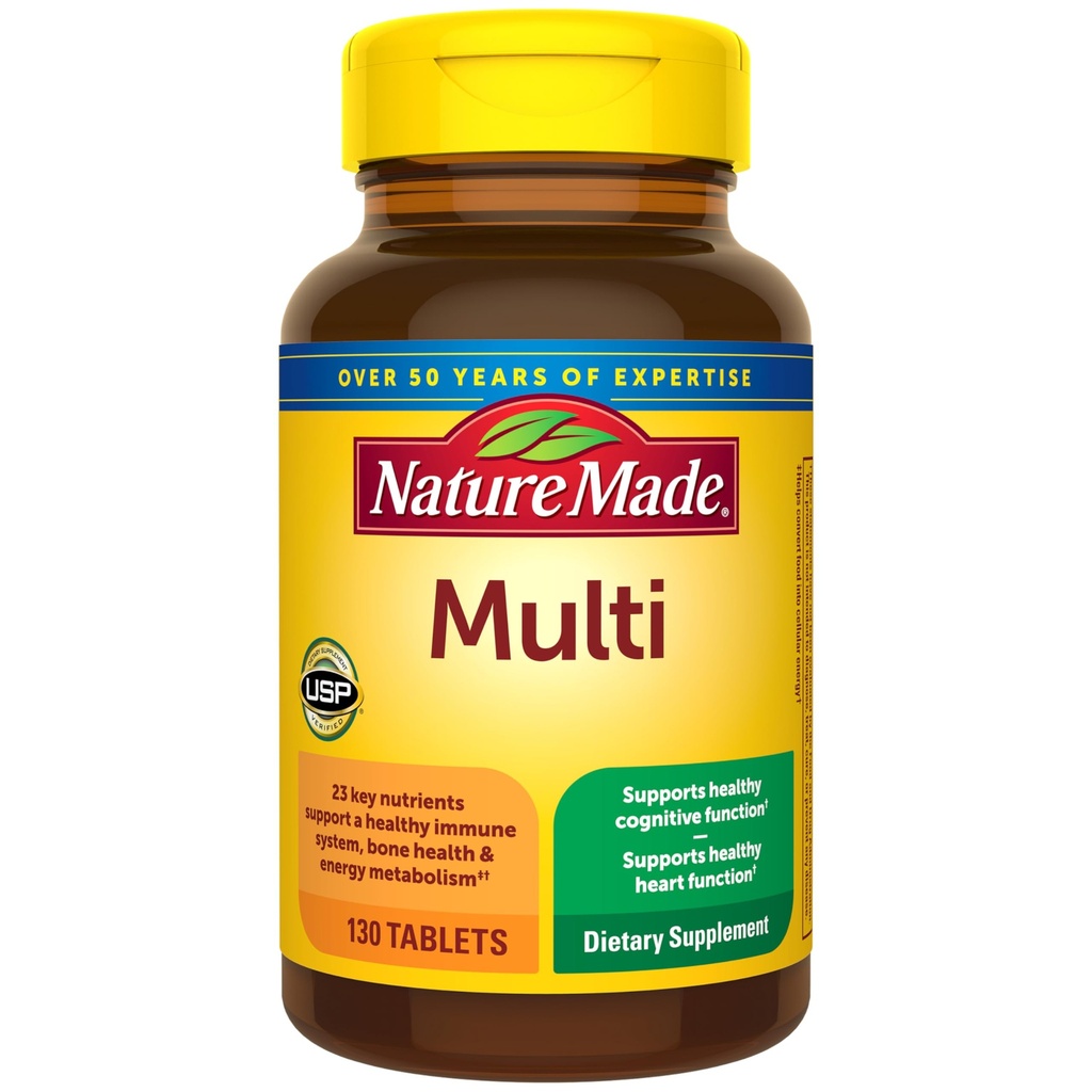 Nature Made Multivitamin Tablets with Iron, Multivitamin for Women and Men for Daily Nutritional Support, Nature Made Multi Vitamins for Adults, 130 Tablets, 130 Day Supply
