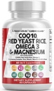 Temiz Nutraceuticals COQ10 200 mg Red Yeast Rice Omega 3 Kompleksi 500 mg Niacin çinko Vitamin K2 D3 - Kadın ve Erkekler için Kalp Destek Vitaminleri B3, Coenzyme Q10-60 Ct