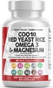 Temiz Nutraceuticals COQ10 200 mg Red Yeast Rice Omega 3 Kompleksi 500 mg Niacin çinko Vitamin K2 D3 - Kadın ve Erkekler için Kalp Destek Vitaminleri B3, Coenzyme Q10-60 Ct