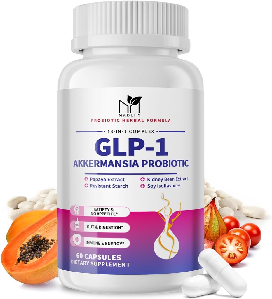 Akkermansia Probiotic Supplement for Women & Men, Natural Prebiotics for Digestive, Gut Health, Energy, Overall Health, Digestive Supplement with Soy lsoflavones, Bromelain, 60 Capsules