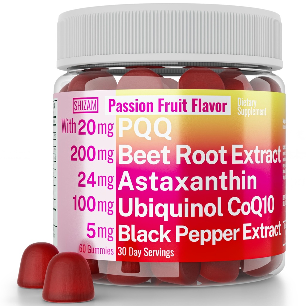 SHIZAM Ubiquinol CoQ10 PQ Astaxanthin Beets Gummies, Super Mitochondrial ATP Supplements Soft Chews Liquid Pills Toz Alt, Beet-Root